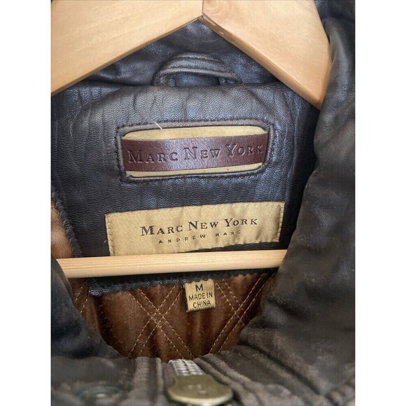 Marc New York Andrew Marc Brown Leather Jacket Quilted Lined Mens Medium - Picture 15 of 16